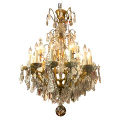 Large bronze and crystal with rock crystal chandelier