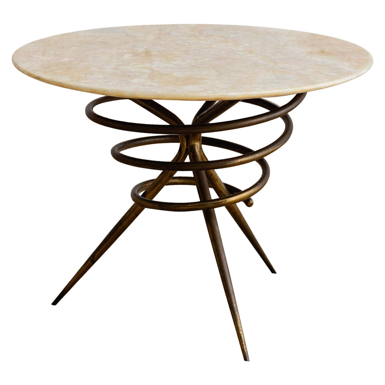 Italian Stone Top Brass Spiral Cocktail Table For Sale