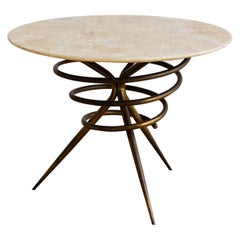 Italian Stone Top Brass Spiral Cocktail Table