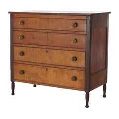 Antique Sheridan Tiger Maple Chest with Four Graduated Drawers C1870