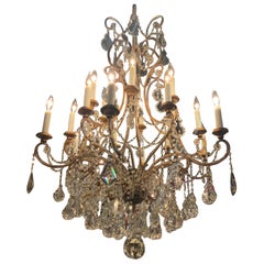 Vintage Sixteen light beaded and gilt metal chandelier 