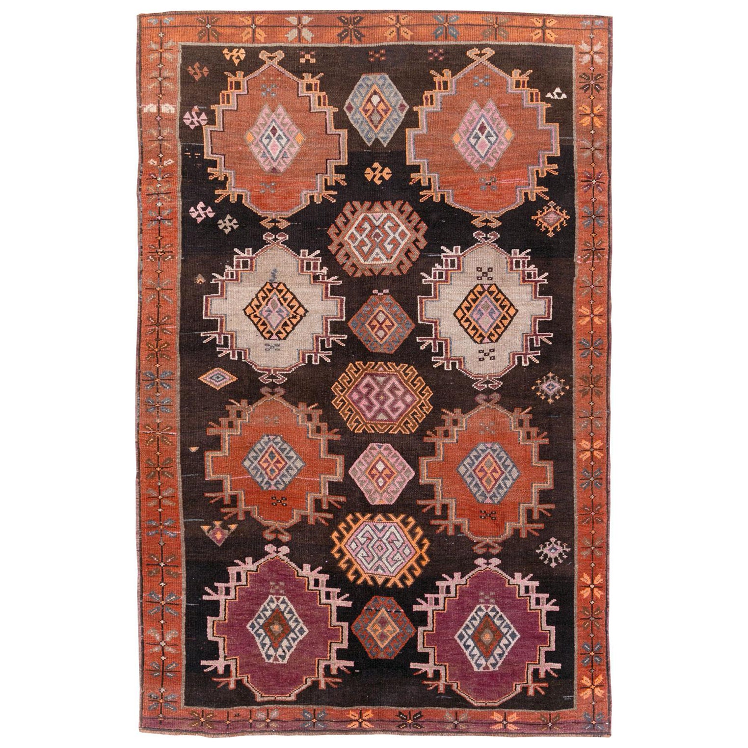 Mid-20th Century Handmade Turkish Anatolian Small Tribal Room Size Carpet