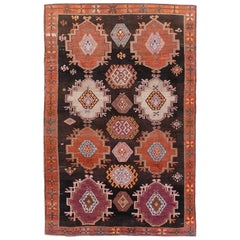 Vintage Mid-20th Century Handmade Turkish Anatolian Small Tribal Room Size Carpet