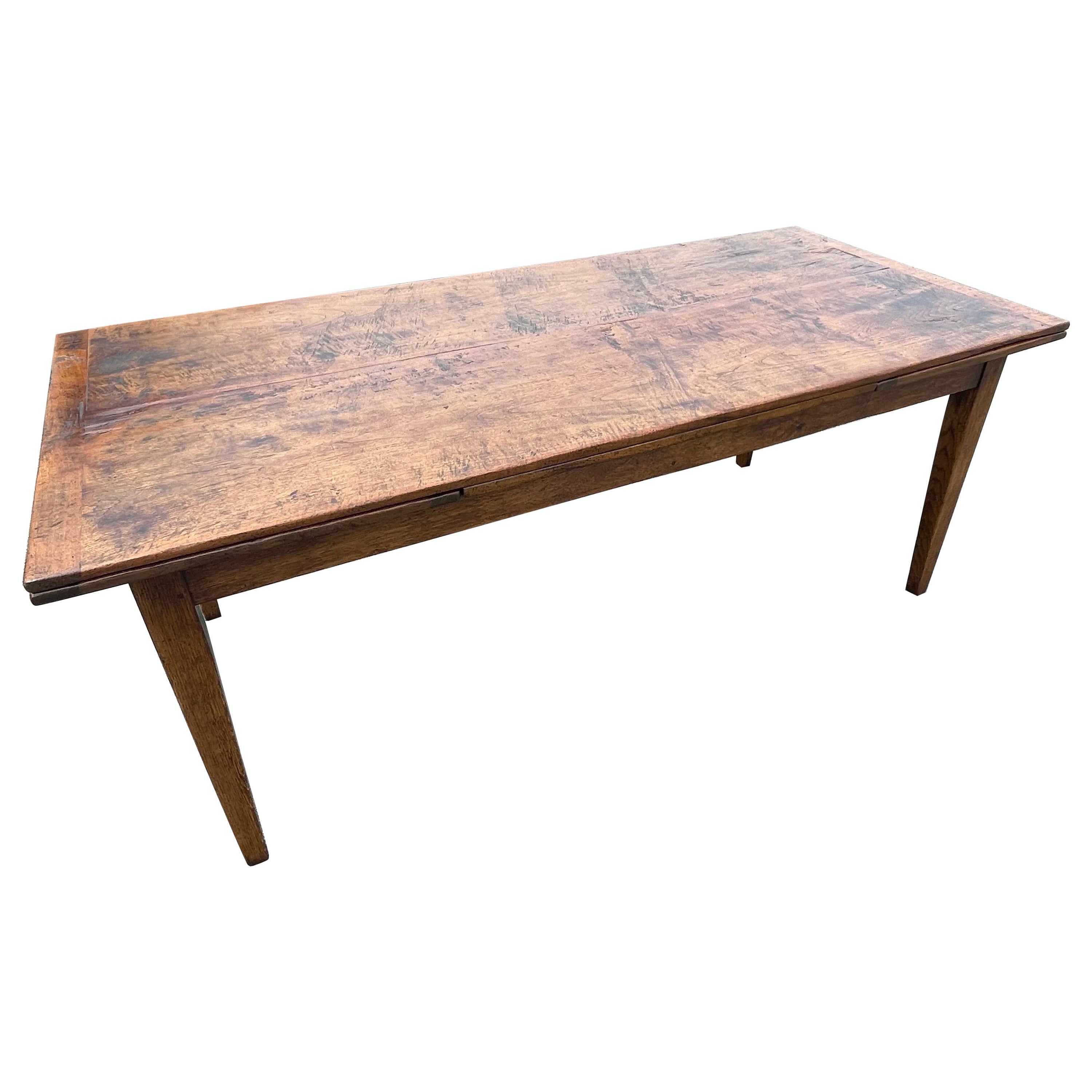 Oak Draw Table with Tapered Legs For Sale