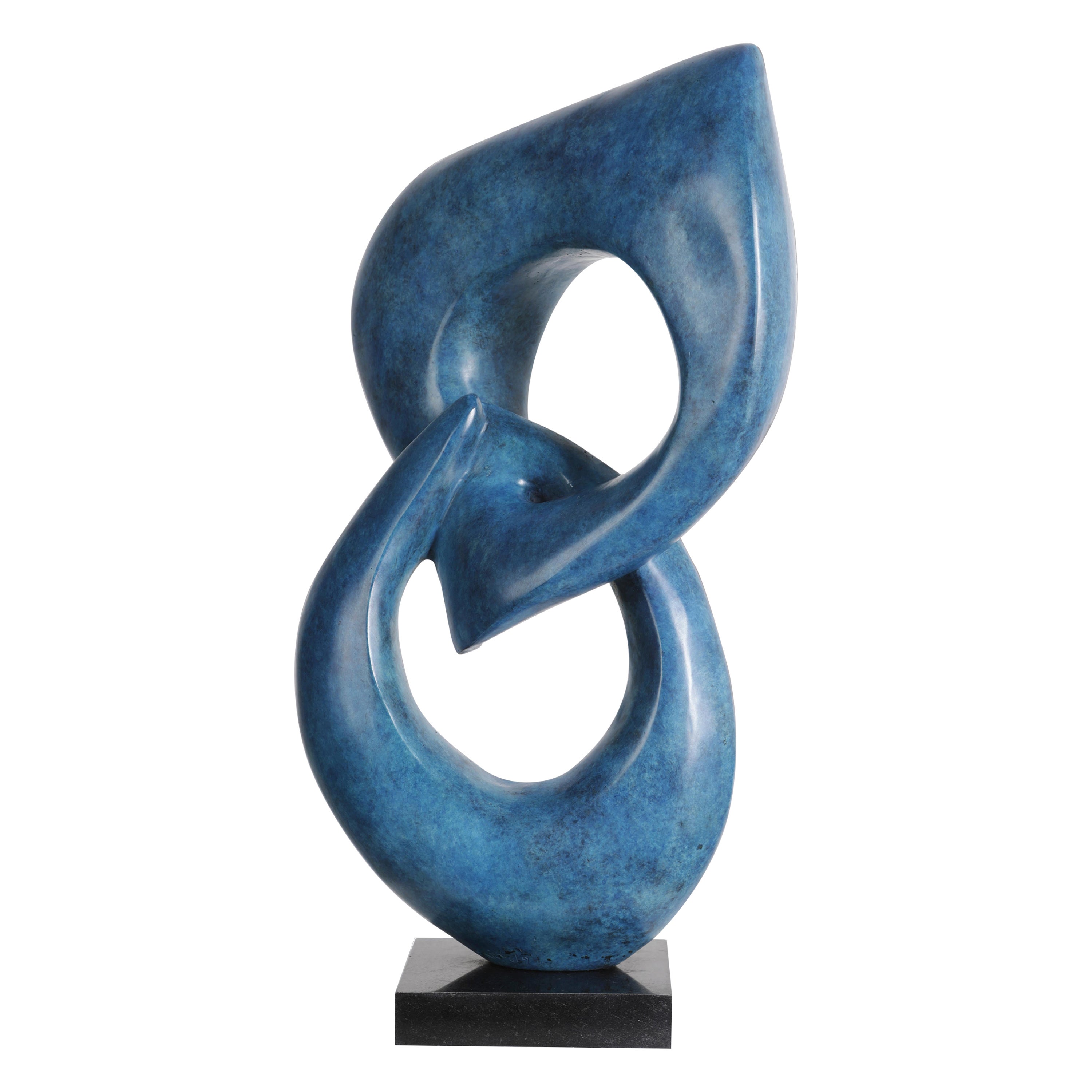 Two Rings- Contemporary Italian Blue Patinated Bronze Abstract Modern Sculpture  For Sale