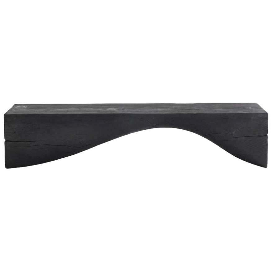 Riva 1920 Curve Volcano-Black Cedar Wood Bench by Brodie Neill For Sale