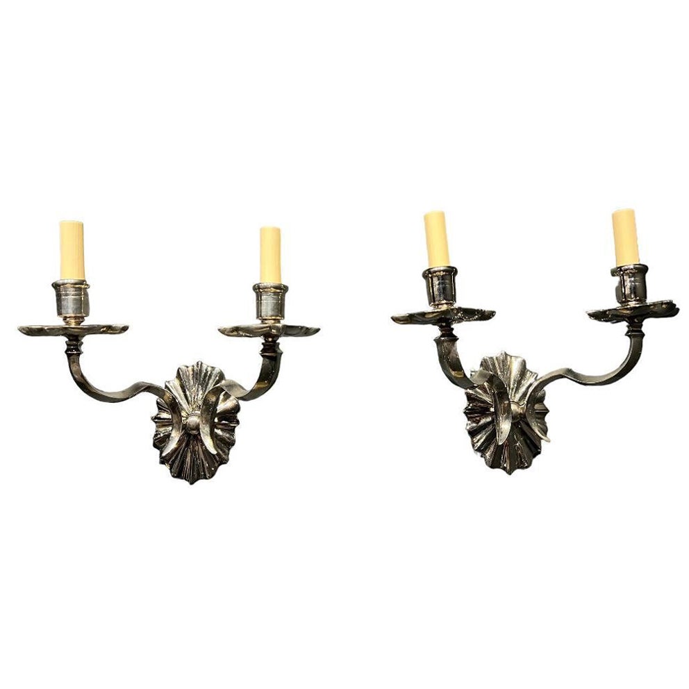 1920's Caldwell Silver Plated Sconces with Two Lights For Sale