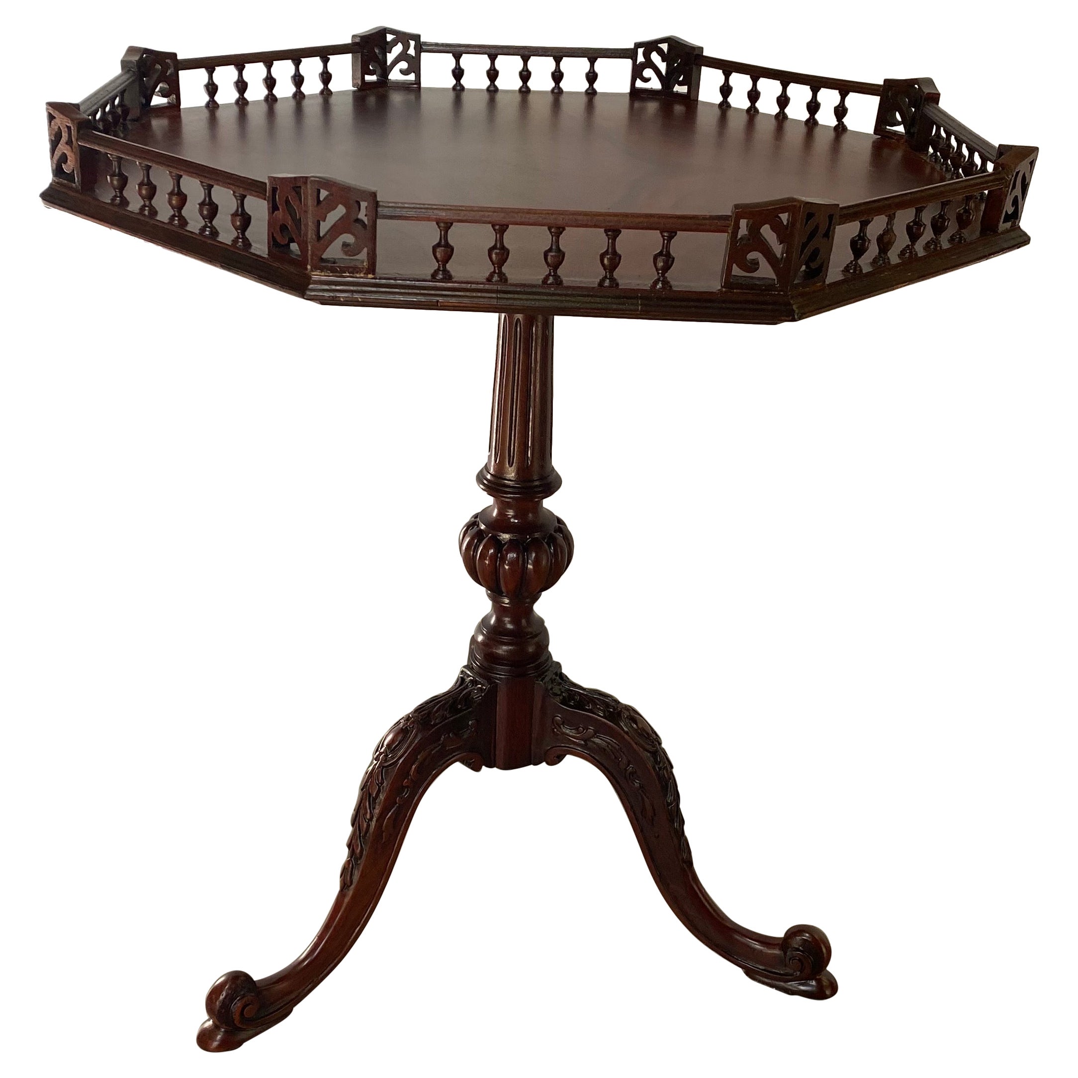 Mahogany Gallery Edge Chippendale Style Tea Side Table  For Sale