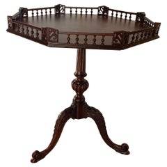 Mahogany Gallery Edge Chippendale Style Tea Side Table 