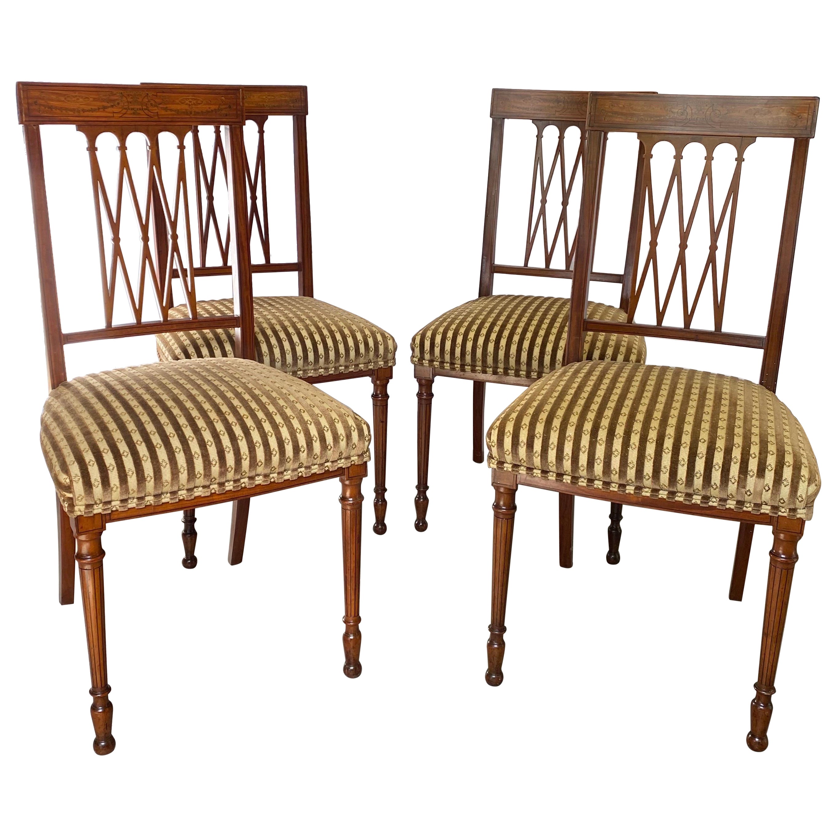 A Set of Four Antique Edwardian Inlaid Side Chairs 