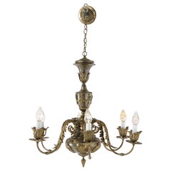 Oversized Antique Louis XV Style Brass & Bronze 6-Light Chandelier C1940