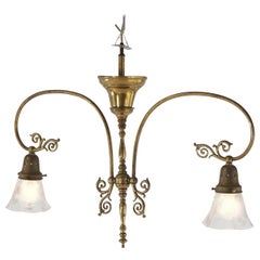 Antique Brass & Gilt Metal Two-Light Ceiling Fixture Circa 1920