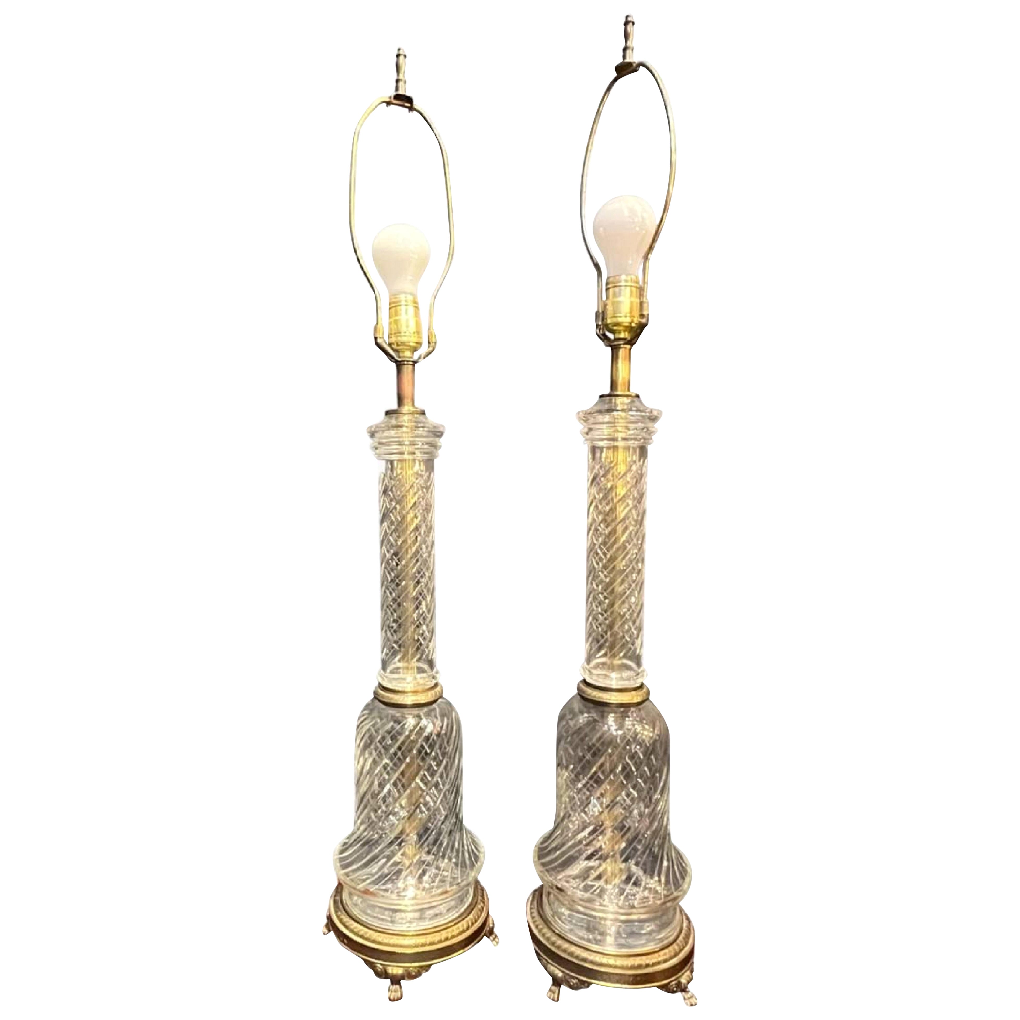 1930s Pair Crystal Table Lamps For Sale