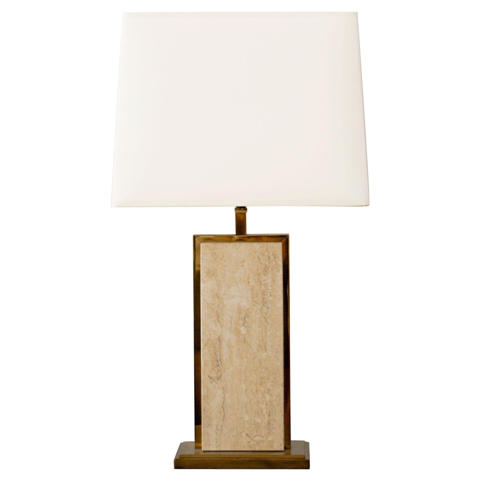 Travertine + Brass Table Lamp For Sale