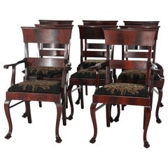 Antique Set of Eight Antique Flame Mahogany Slat Back Dining Chairs C1900
