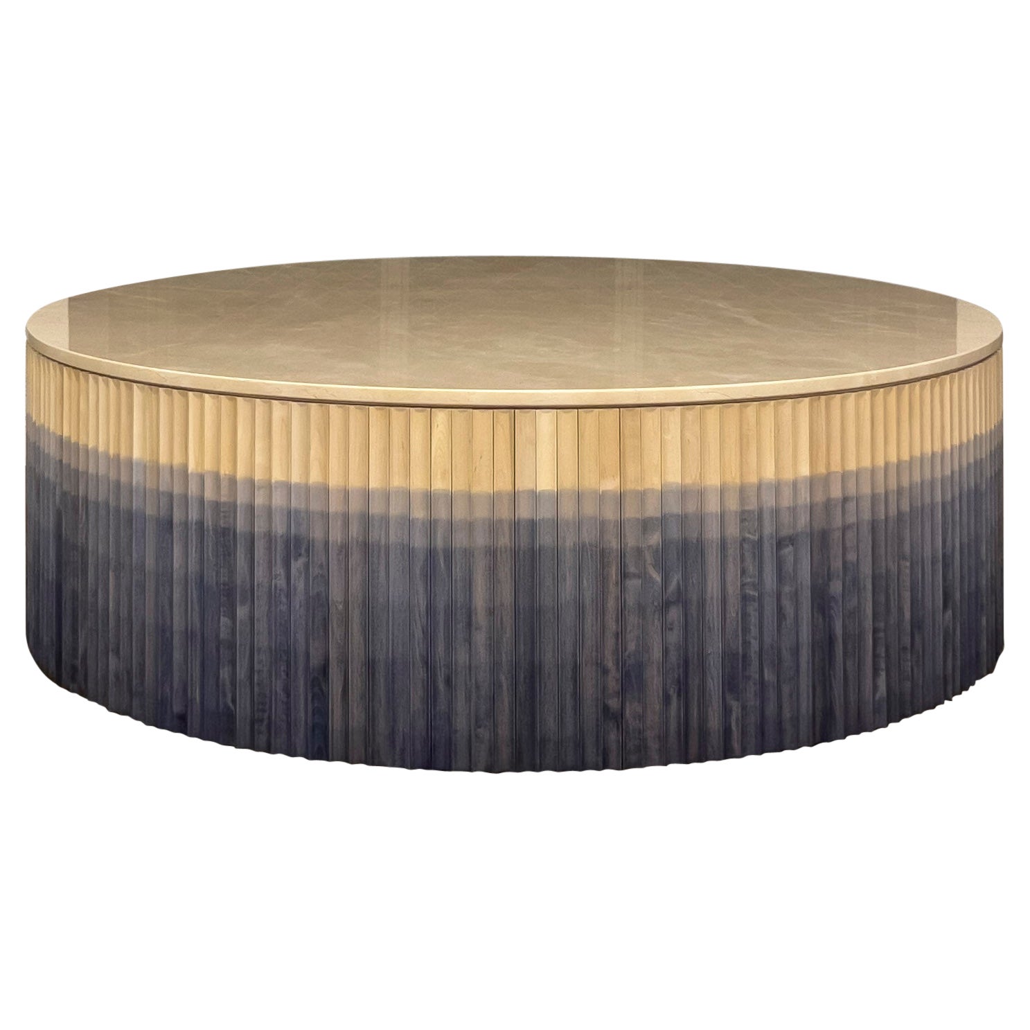 Pilar Round Coffee Table Large/ Blue Ombré Maple Wood, Crema Marble Top by INDO-
