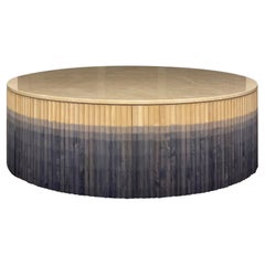 Pilar Round Coffee Table Large/ Blue Ombré Maple Wood, Crema Marble Top by INDO-