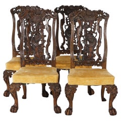 Antique 18th C Italian Renaissance Heavily Carved & Figural Walnut Dining Chairs