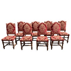 Set of Eight Louis XIII Style Walnut Upholstered Side Chairs