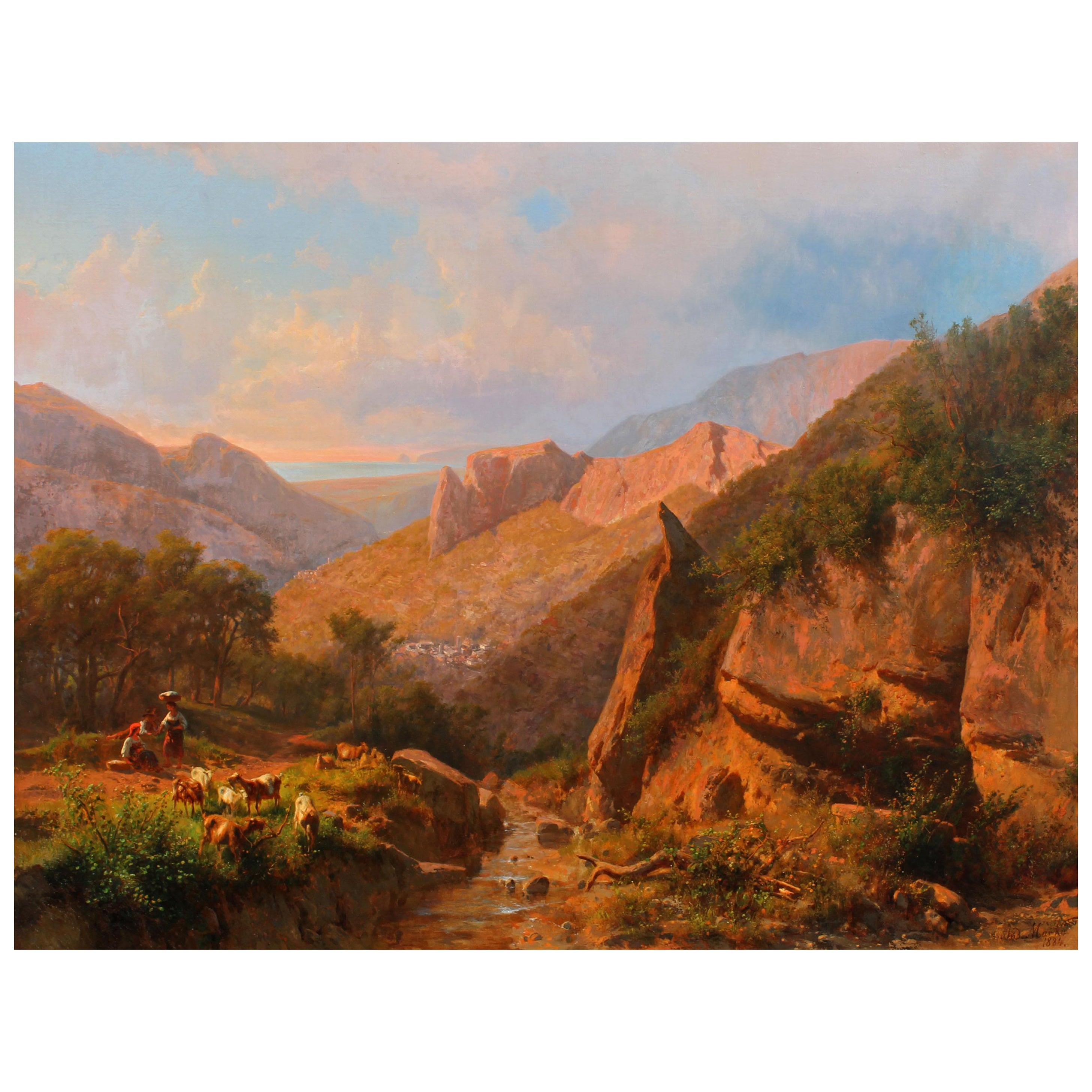 Grande peinture italienne de paysage de montagne par Andreas Marko, 19ème siècle