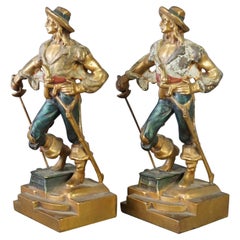 Antique Pair of Frankart School Polychromed Bronze Figural Pirate Bookends c1920
