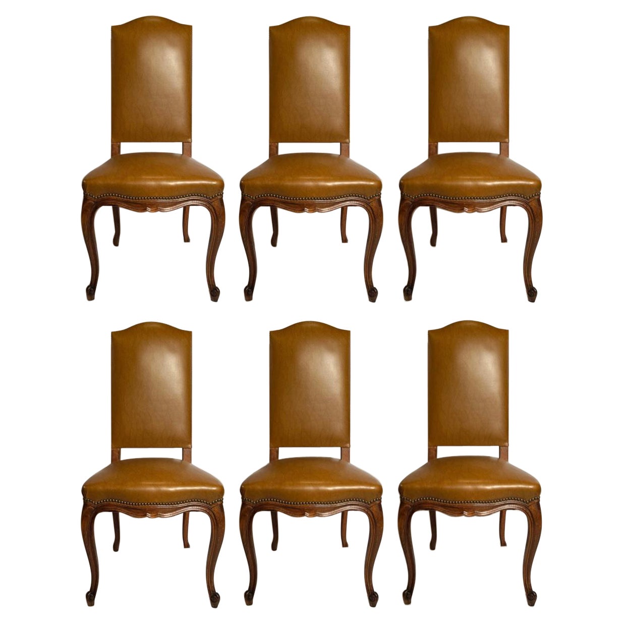 Ensemble de six chaises de salle à manger anciennes en noyer français 