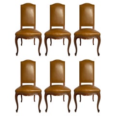 Set of Six Antique French Walnut Dining Chairs 