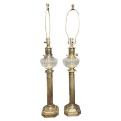 1920s Silver Plated Empire Column Table Lamps