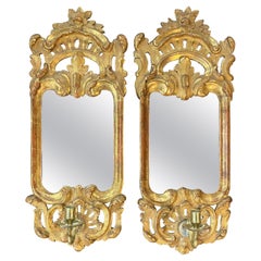 Exceptional 18th c Pair of Gilded Girandole Mirrored Sconces, Likely Swedish
