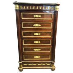 Used 19th C. French Empire Style Ormolu Mounted Semainier Tall Chest