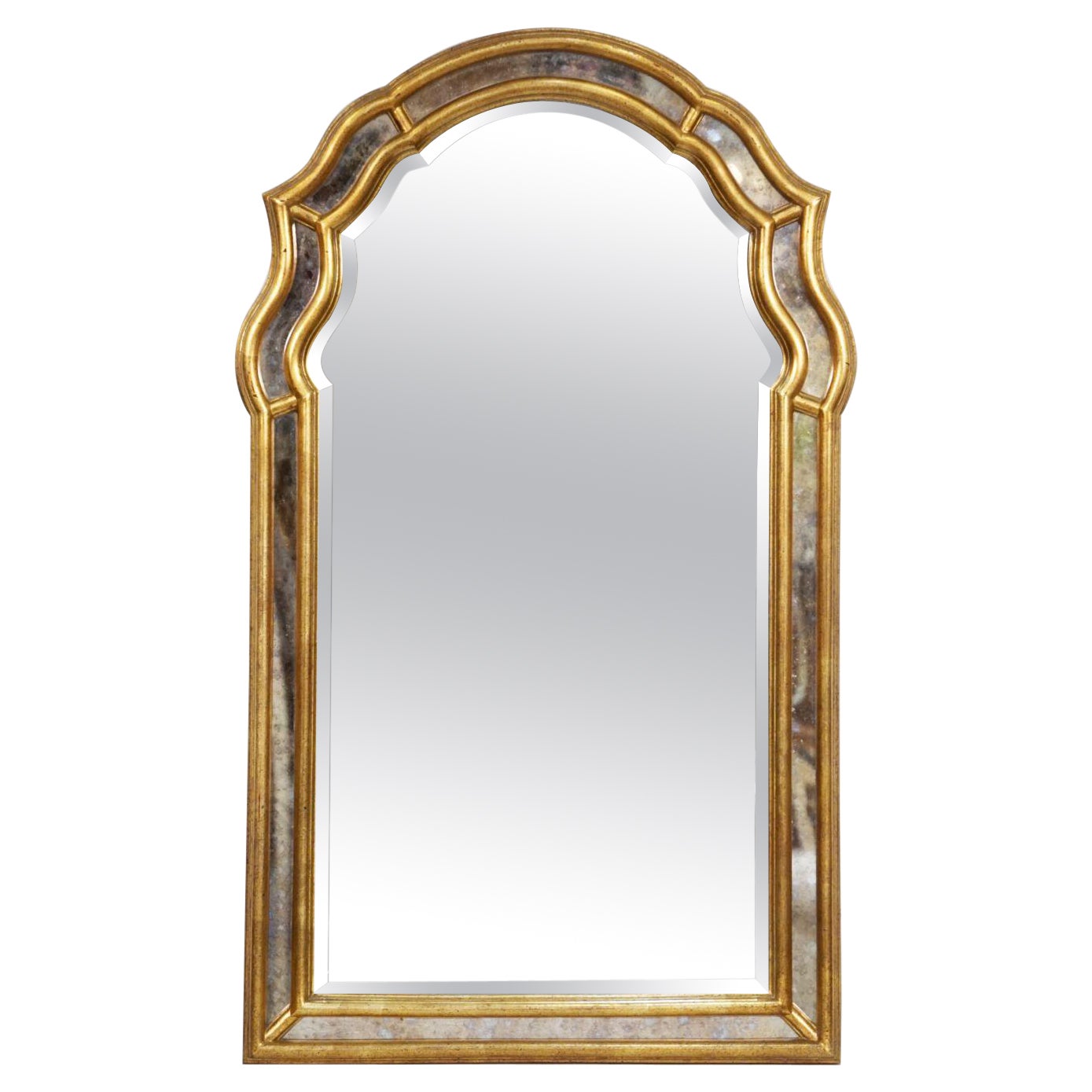 Large French Arch-Top Gilt Wall Mirror (H 45 1/2 x W 27 1/2)