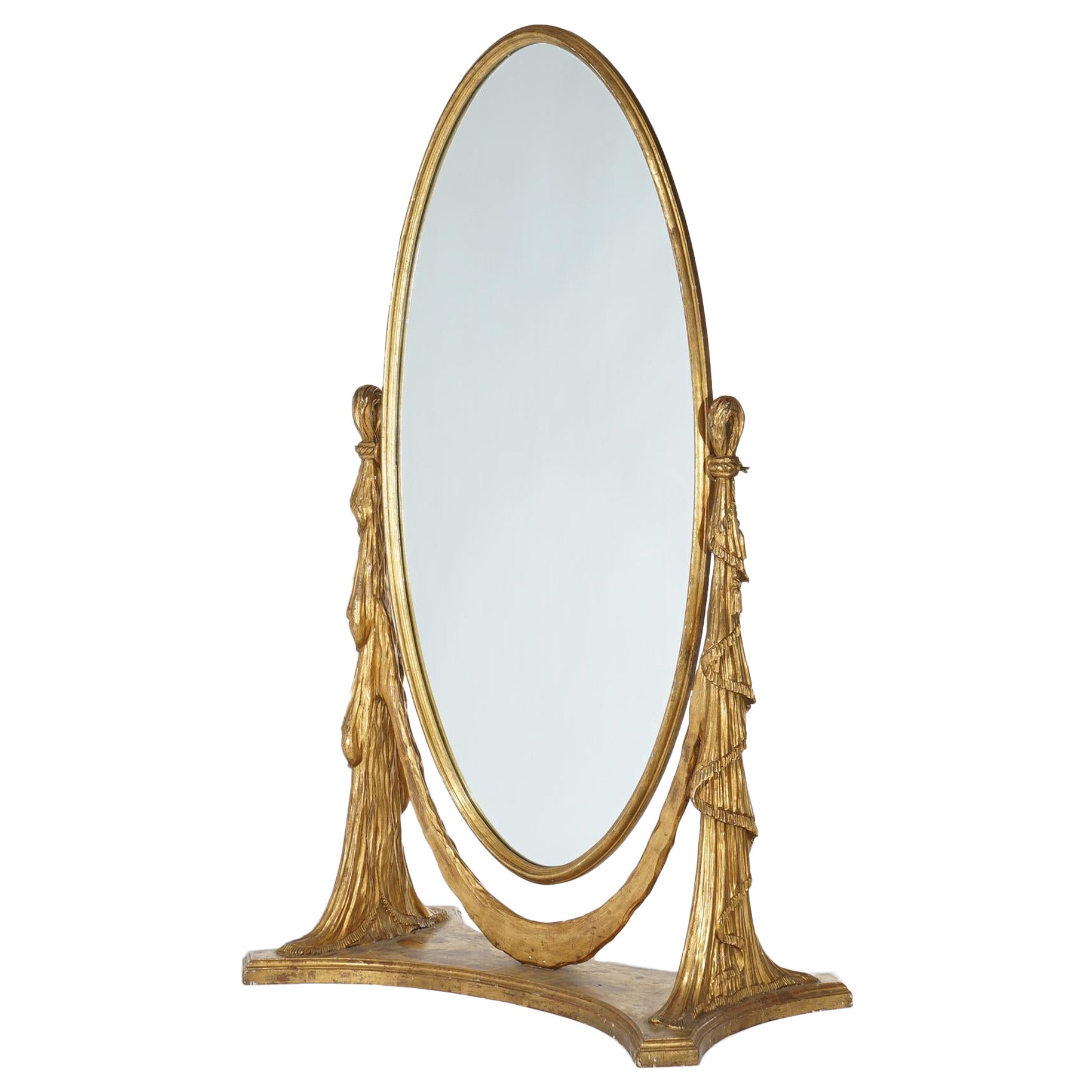Antique Art Nouveau Chevelle Carved Gold Giltwood Drapery Pier Mirror 20thC