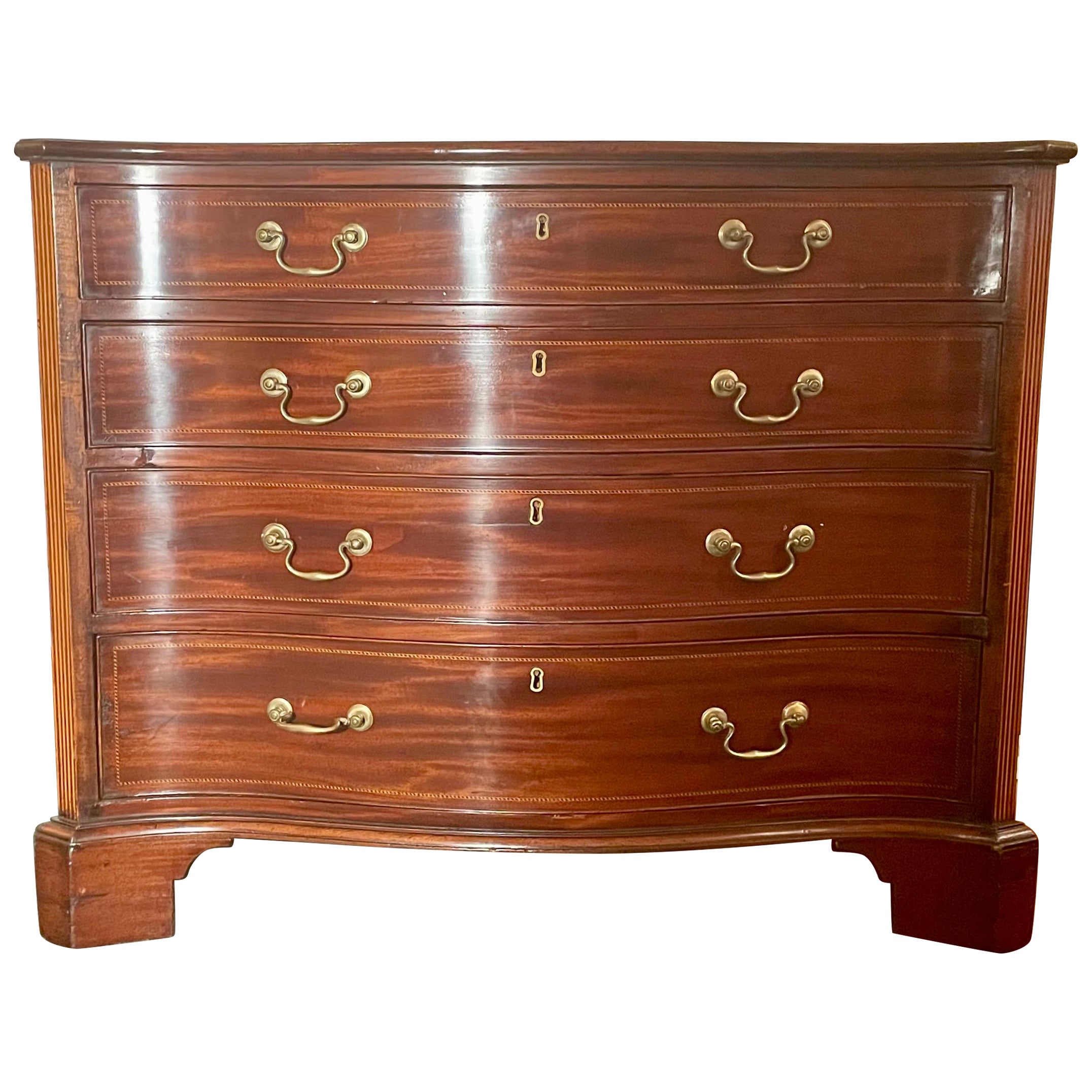 Antique English 18th Century Mahogany Serpentine Chest Circa 1780 For Sale