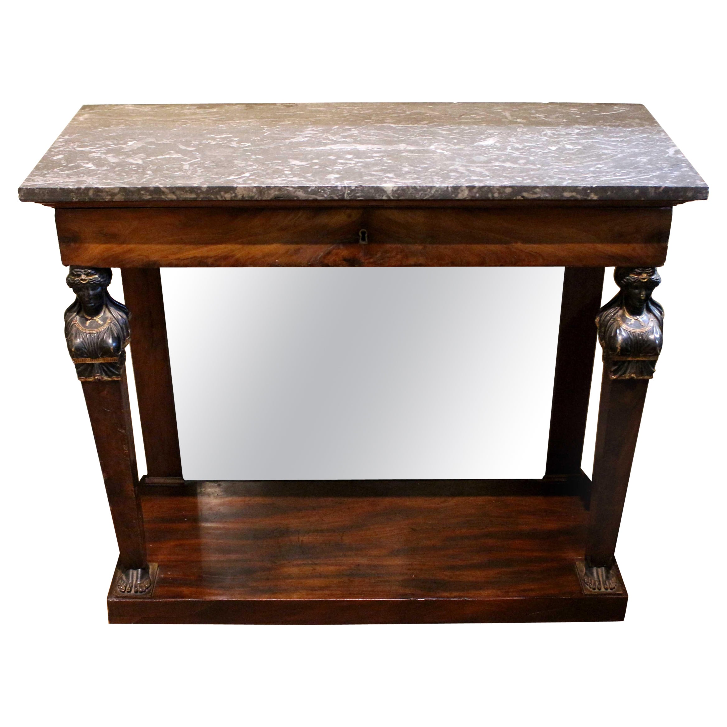 Circa 1810 Table console française à plateau de marbre d'époque Empire
