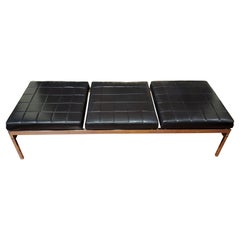 George Nelson Style Leather, Wood and Chrome Bench