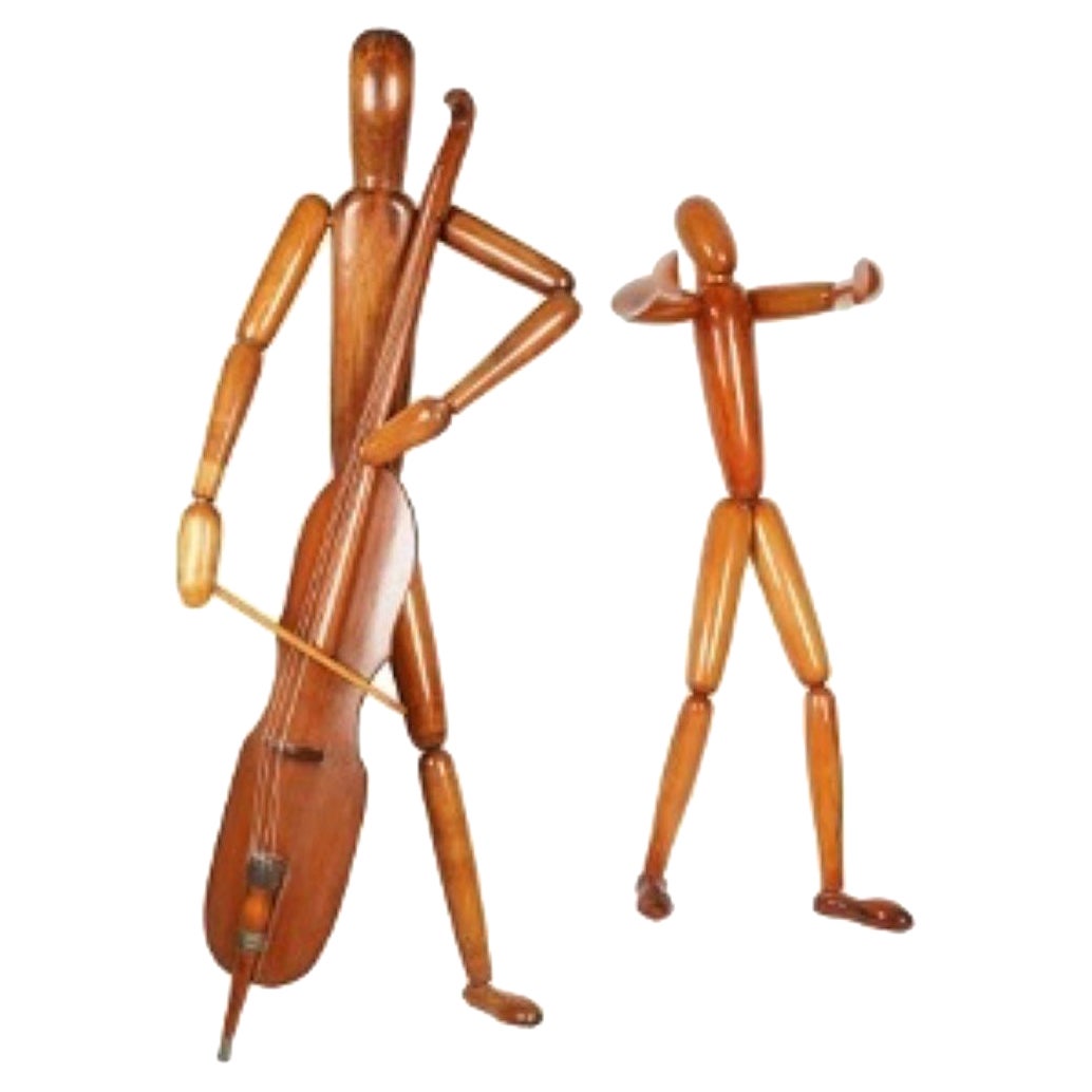 Pair of hand Carved Brazillian  Life Sized Wooden Musician Sculptures