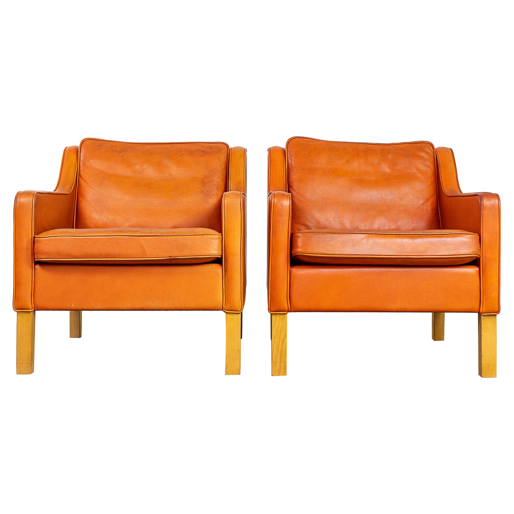 Pair of Danish Modern Leather Lounge Chairs