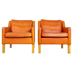 Vintage Pair of Danish Modern Leather Lounge Chairs