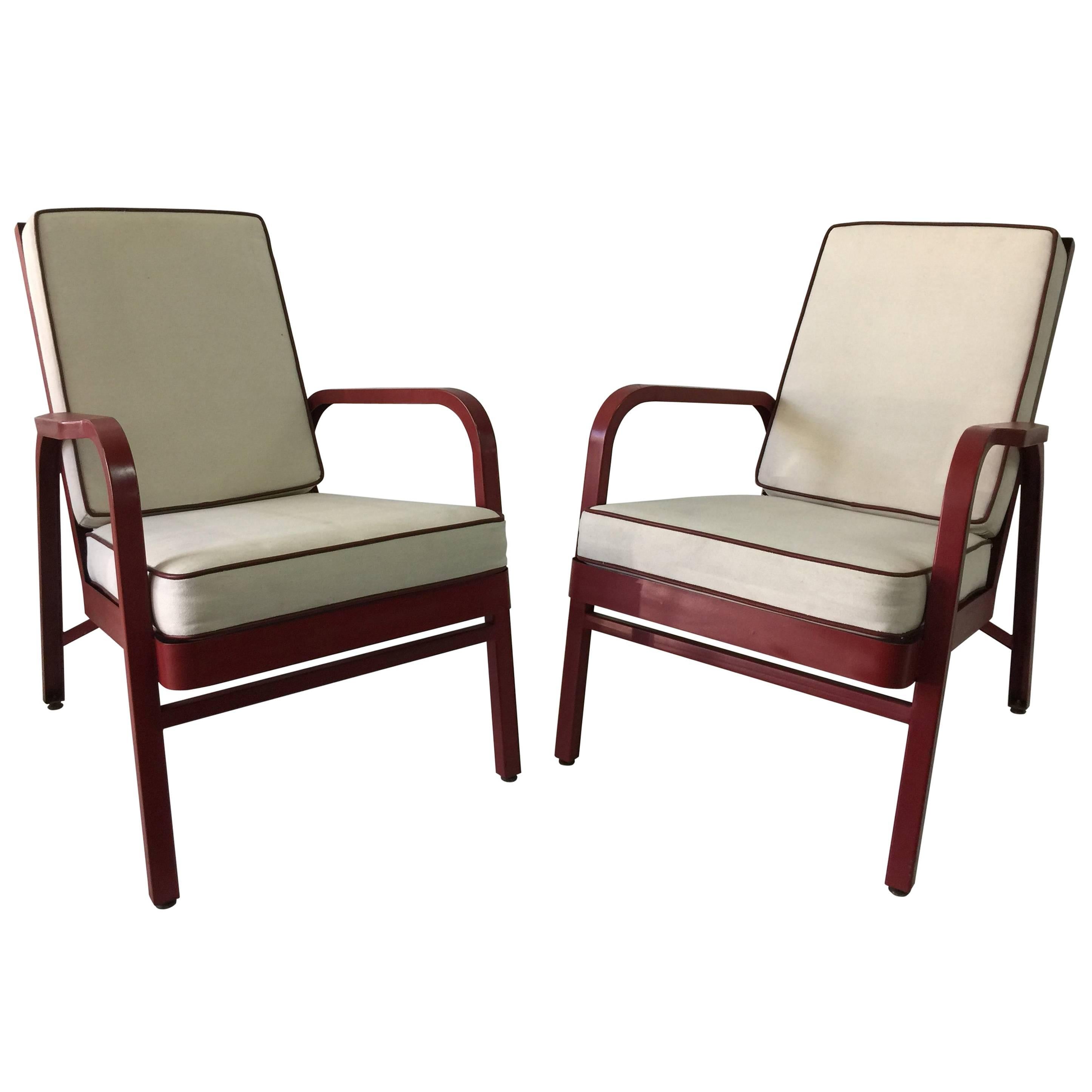 Lounge Chairs, Pair by Jules Leleu and Jean Prouvé