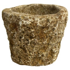 18th Century Limestone Bowl Mortar Planter 7 Lbs