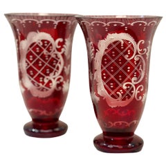 Antique Bohemian Ruby Red Vases