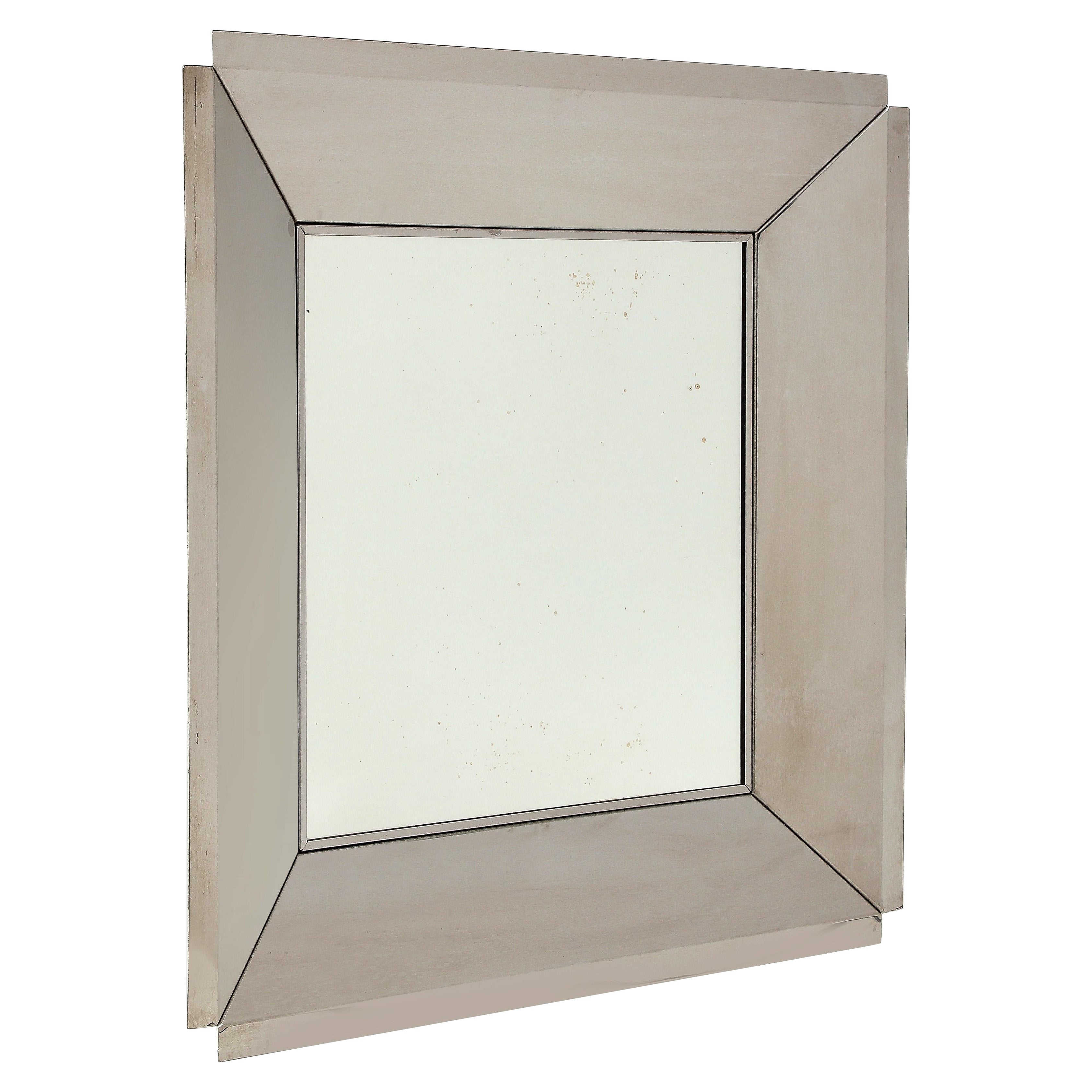 "Caisson" Square Chrome Wall Mirror in the style of Sciolari - Italy 1970's For Sale