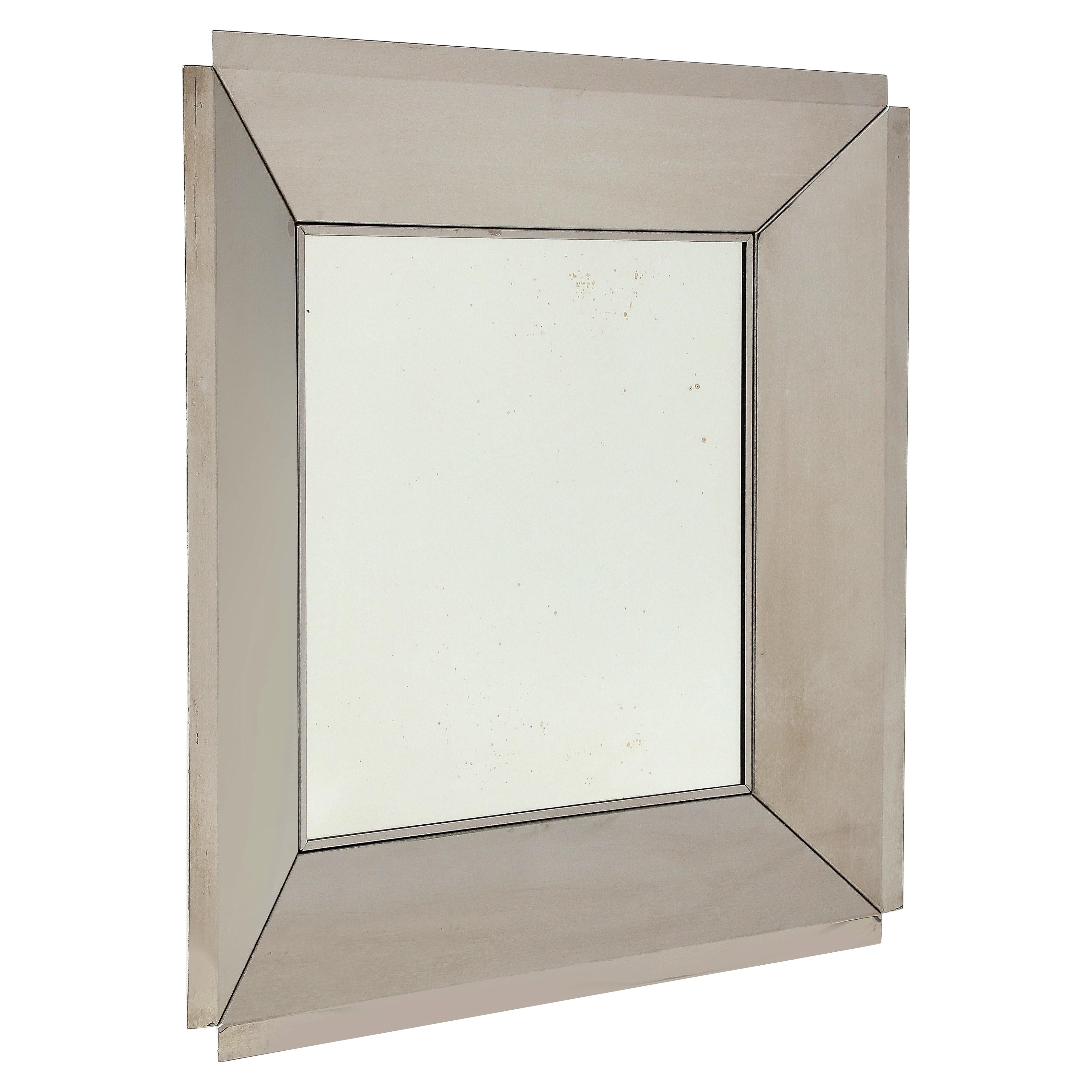 "Caisson" Square Chrome Wall Mirror in the style of Sciolari - Italy 1970's