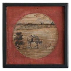 Japanese antique panel painting / 1750-1868 / mountain and horse painting