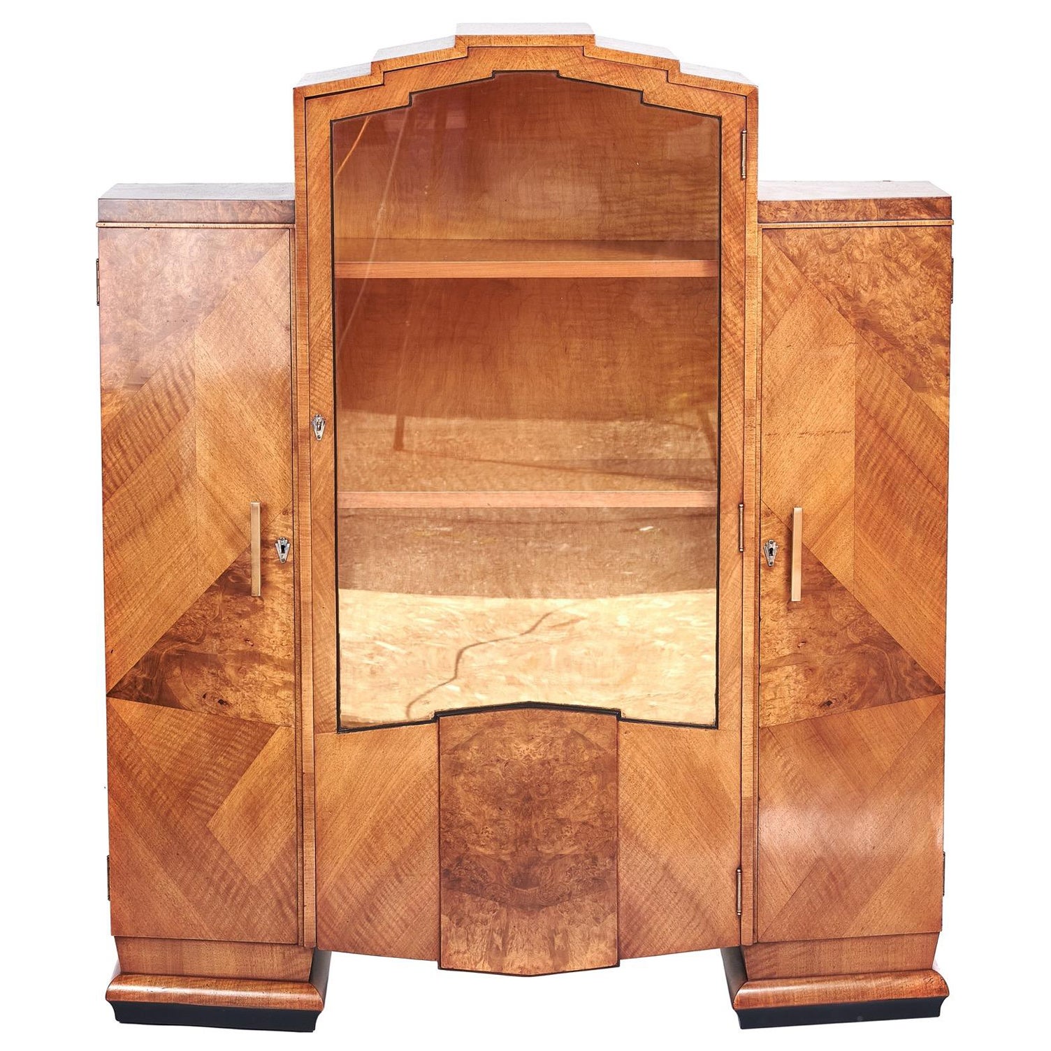 Art Deco Walnut Display Cabinet 1930s For Sale