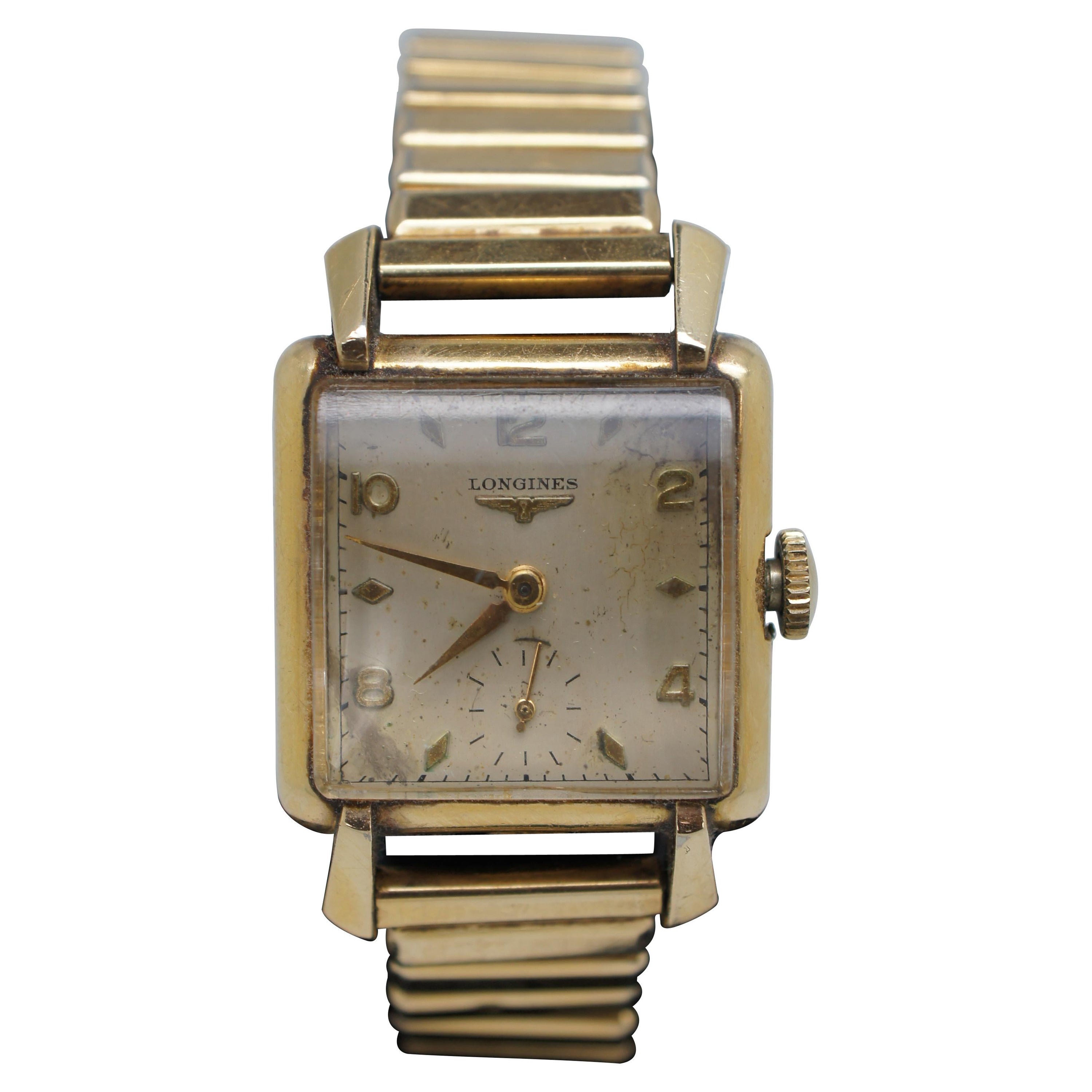 Vintage Longines 10k Gold Fill Wrist Watch Pontiac Stretch Band For Sale
