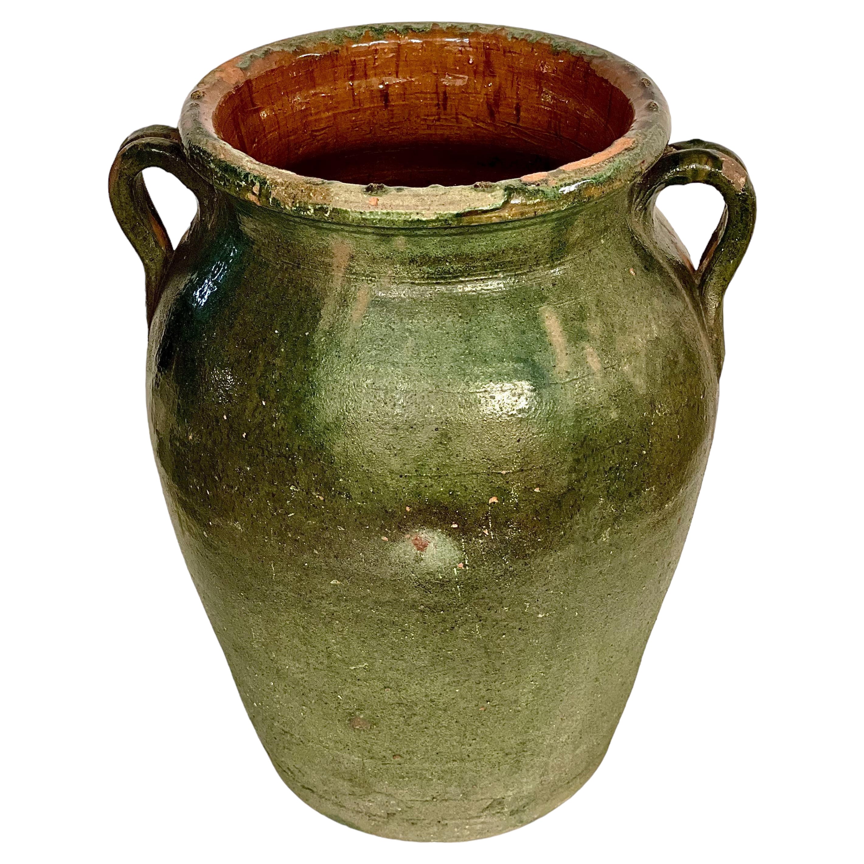 Grand pot à confiture en terre cuite verte, France, 19ème siècle
