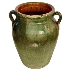 19th C. French Large Green Terracotta Confit Pot