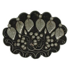 Vintage Italian Sterling Silver Grapevine Brooch Pin Fur Coat Clip 2" 10g