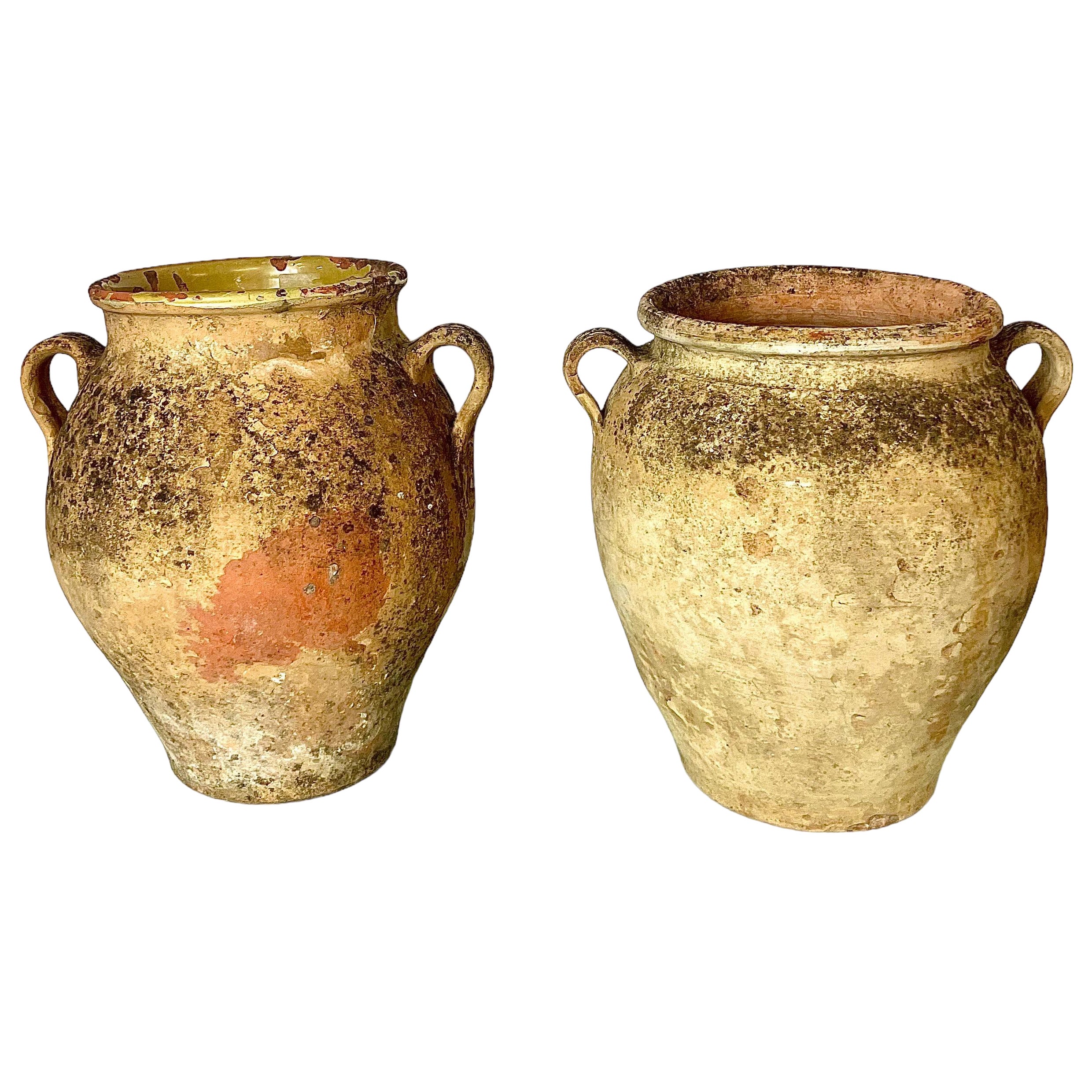 Paire de pots à confits en terre cuite française du 19e siècle